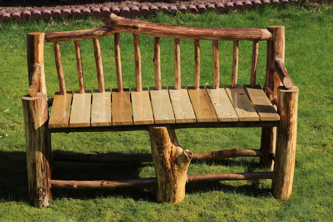 #A1 - Varnished Wooden Log Bench (Rustic Wood Garden Furniture) - SOLD