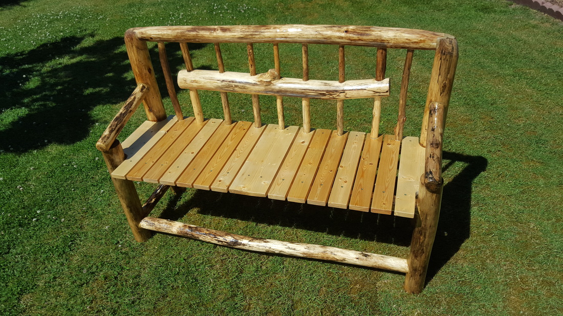 #A2 - Varnished Wooden Log Bench (Rustic Wood Garden Furniture) - $400.00